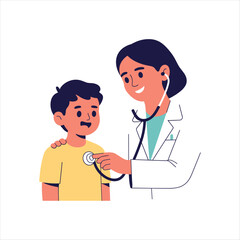 Fototapeta premium Female Doctor Checking Child with Stethoscope – Pediatric Healthcare, Medical Examination and Kids Health Illustration