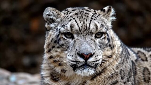 Snow Leopard Portrait: Majestic Face, Close-Up, Wildlife Beauty.