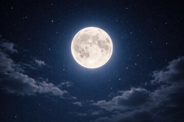 Fototapeta premium Full Moon Illuminating Clear Night Sky with Stars