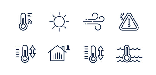 Fototapeta premium Collection of weather and climate icons for smart home technology and forecasting.