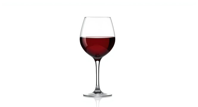 Full long stem glass of red wine on bright white background