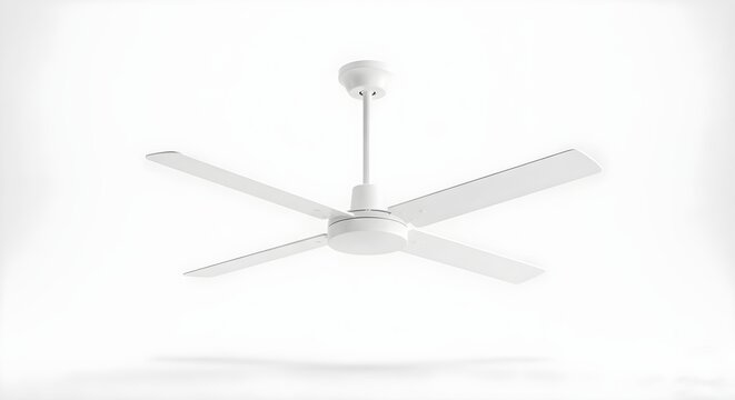 Modern Minimalist White 4-Blade Ceiling Fan Isolated on White Background