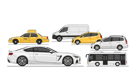 Fototapeta premium Variety of transportation vehicles illustrated on white background