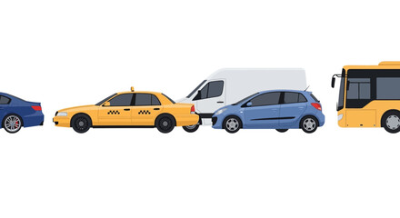 Obraz premium Variety of vehicles car taxi van bus illustration on white background