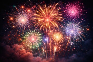 Fototapeta premium Colorful firework burst lighting the night sky