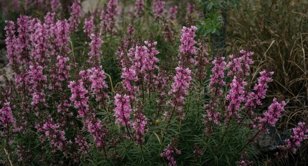 Obraz premium Vertical composition showing vibrant pink and purple flowering plants