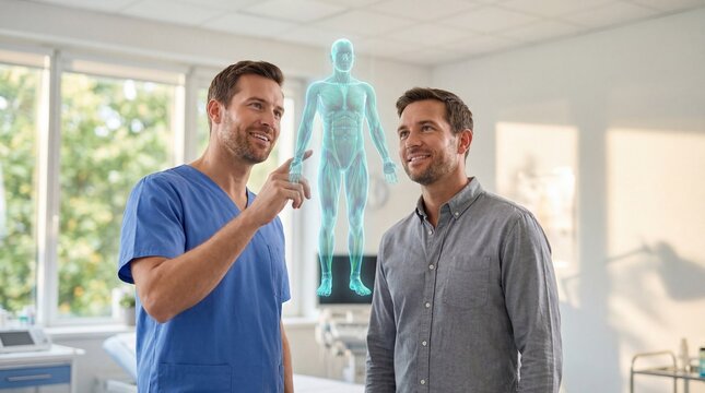 Doctor And Patient Examine Holographic Model