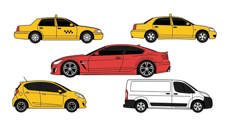 Fototapeta premium Variety of vehicles isolated on white background for transportation concepts