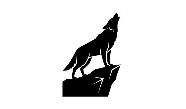 Minimalist howling wolf silhouette vector illustration isolated on white background modern wildlife concept