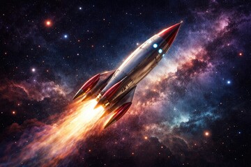 Fototapeta premium charming space rocket digital art with starry background