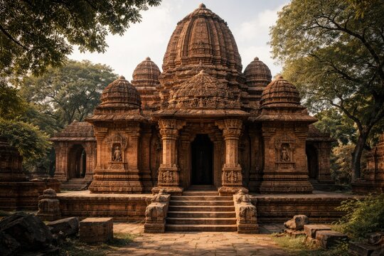 Ancient Gupta Temple Architecture Surrounded by Lush Trees