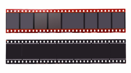 Obraz premium Two strips of negative film on a white background