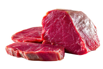 Fototapeta premium Raw Fresh Red Beef Steak Slices With Marbled Fat On Black Background meat, Isolated On White, Png Transparent, Cut Out