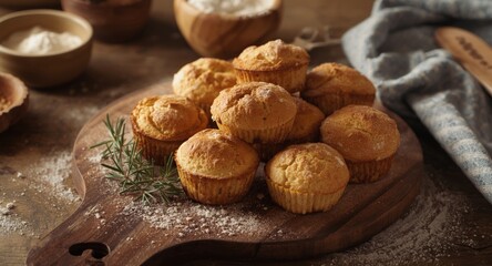 Fototapeta premium High angle capture of classic sourdough English muffins fresh from oven