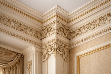Obraz premium Elegant corner ceiling cornice with intricate decorative molding
