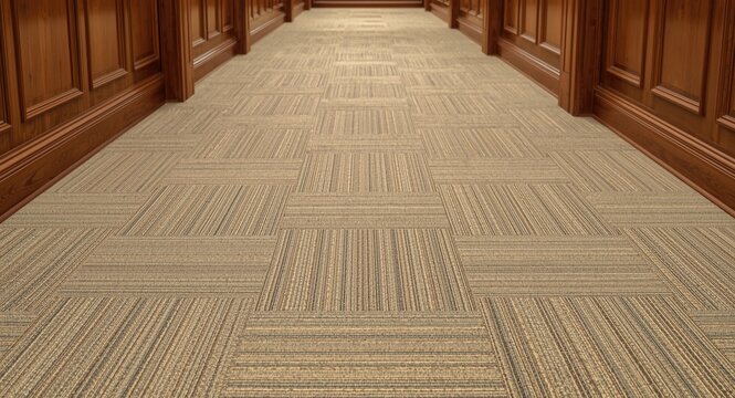 Interior decor featuring beige carpet covering wooden floor panels