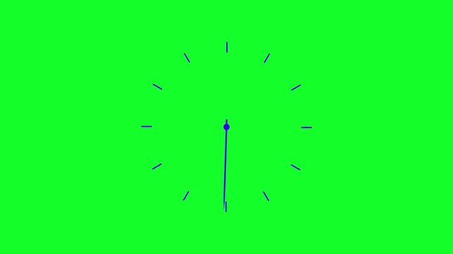 Clock with grey frame in a 12 hours loop. Round pointers with copy space. Animation wall clock on white background. Endless infinity counter. 4K UHD Clock Counting Down 12 Hour Day Fast Speed.