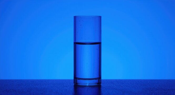 transparent cuvette set before a striking blue backdrop
