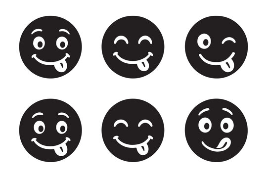 Yummy smile emoji face for food apps, tasty reactions and hungry mood expression design