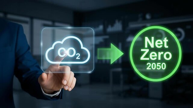 Net zero carbon economy targets 2050 for waste reduction and carbon emission cut by shifting energy source to clean electricity supporting sustainable growth and future economy