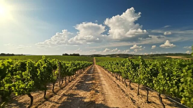 Vineyard pathway with summer sun.