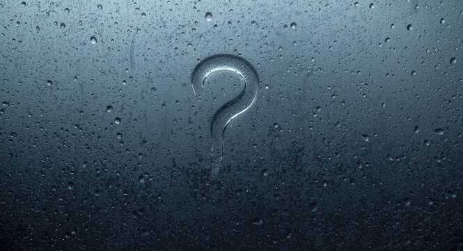 Texture of fogged glass showing a question mark shape formed by condensation