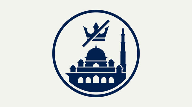 Symbolic Icon Combining Islamic Mosque and Crossed-Out Crown