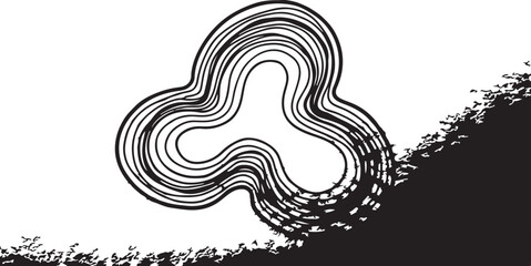 Fototapeta premium Abstract organic line art vector, black and white concentric swirl shape, minimalist hand-drawn ink texture, modern fluid graphic element for logo design