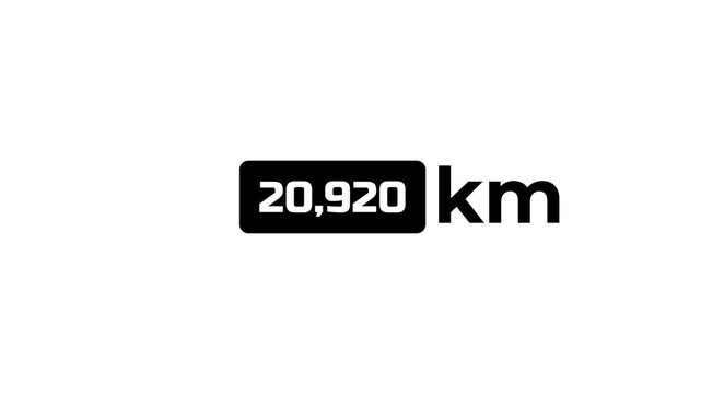 The text ninety thousand two hundred and fifty kilometers is written in black within a white rectangle framed by two thick dark horizontal bands