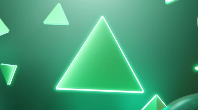 Abstract, Geometric and Neon Shapes in a Futuristic Design for Technology, Innovation and Digital Art with Glowing Triangles Floating in Space, Minimalist Style. Modern, Creative and Dynamic with 3D
