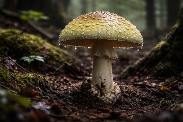 Fototapeta premium Toxic death cap mushroom Amanita phalloides in natural forest setting