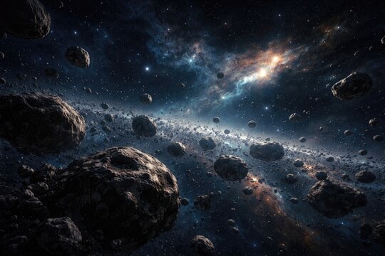 A vast field of asteroids scattered across deep space