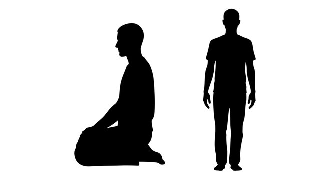 Silhouette contrast of kneeling and standing human figures in minimalist style Vector, illustration