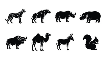 A collection of african and other animal silhouettes including a cheetah rhino and squirrel silhouette high quality professional detailed modern elegant © SILHUETTECHEMBER