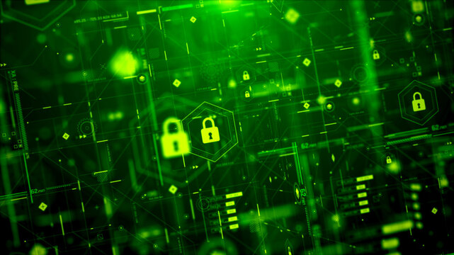 Futuristic Cyber Security HUD Interface with Digital Lock System