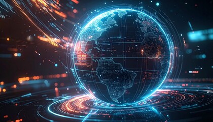 Fototapeta premium Futuristic Globe with Neon Lights and Circuits.