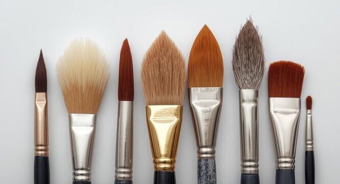 Macro image showing different shapes and sizes of paint brushes