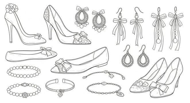 Collection of Elegant Footwear and Sparkling Jewelry.
