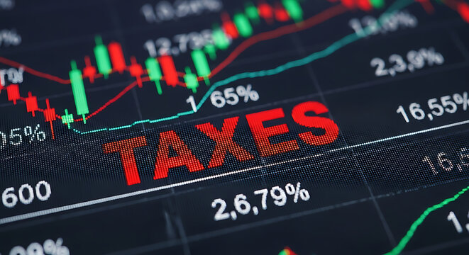 Stock market graph with taxes concept on screen display  financial data analysis transparent background