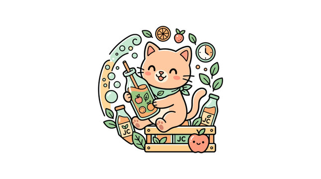 Cute Cat Enjoying Fresh Fruit Drink