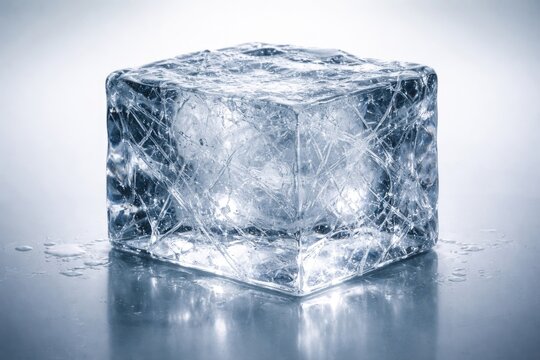 Frosty Texture Ice Block on Reflective Surface with Soft Lighting
