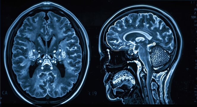 High resolution MRI film capturing brain abnormalities in an elderly person