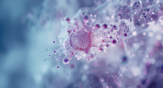 Microscopic slide of glioblastoma tumor cells under high resolution with copyspace for text