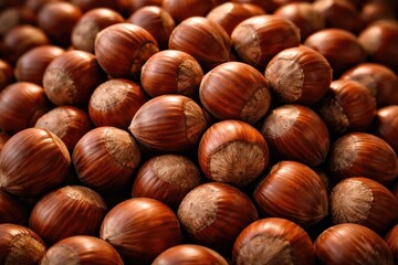 Obraz premium Fresh Ripe Hazel Nuts Piled Together in Natural Setting