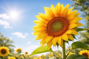 Obraz premium Bright sunflower blossoming beneath a clear blue sky on a sunny summer day