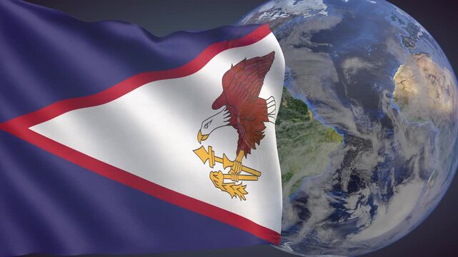 USA States american-samoa flag waving planet earth background seamless loop