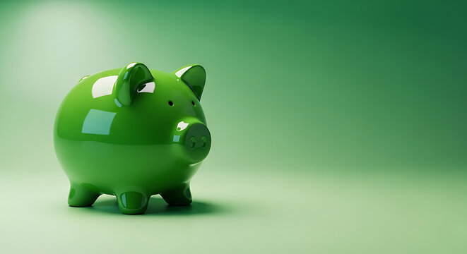 Green piggy bank for saving money and finance concept transparent background