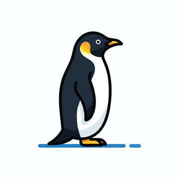 Minimalist cartoon penguin with black, white, yellow, and orange markings
