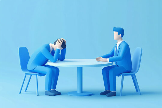 困難な状況に直面して落ち込む人とサポートの手を差し伸べるビジネスマン3Dイラスト	