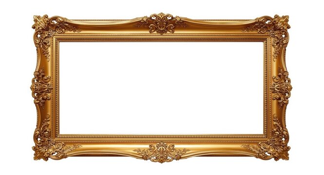 Ornate golden frame isolated on white background highlighting detailed art design